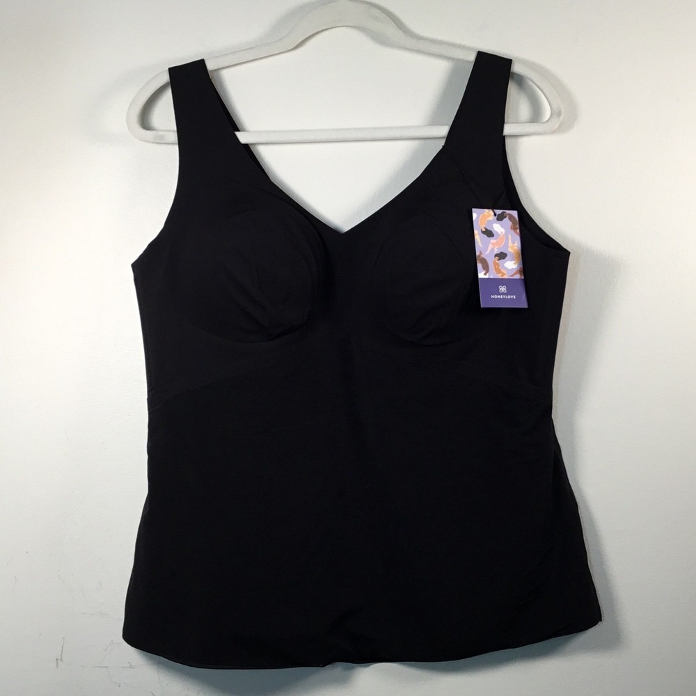 Honeylove 2X LiftWear Tank Black Shapewear‎ Smoothing V-Neck Camisole New